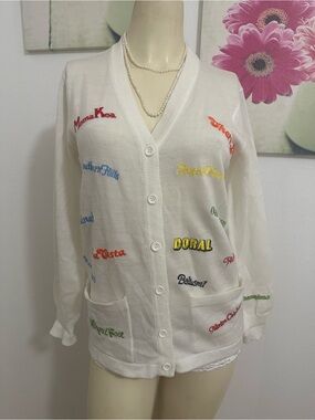Andreno Argenti golf White Button-Front Cardigan with Multicolor Embroidery